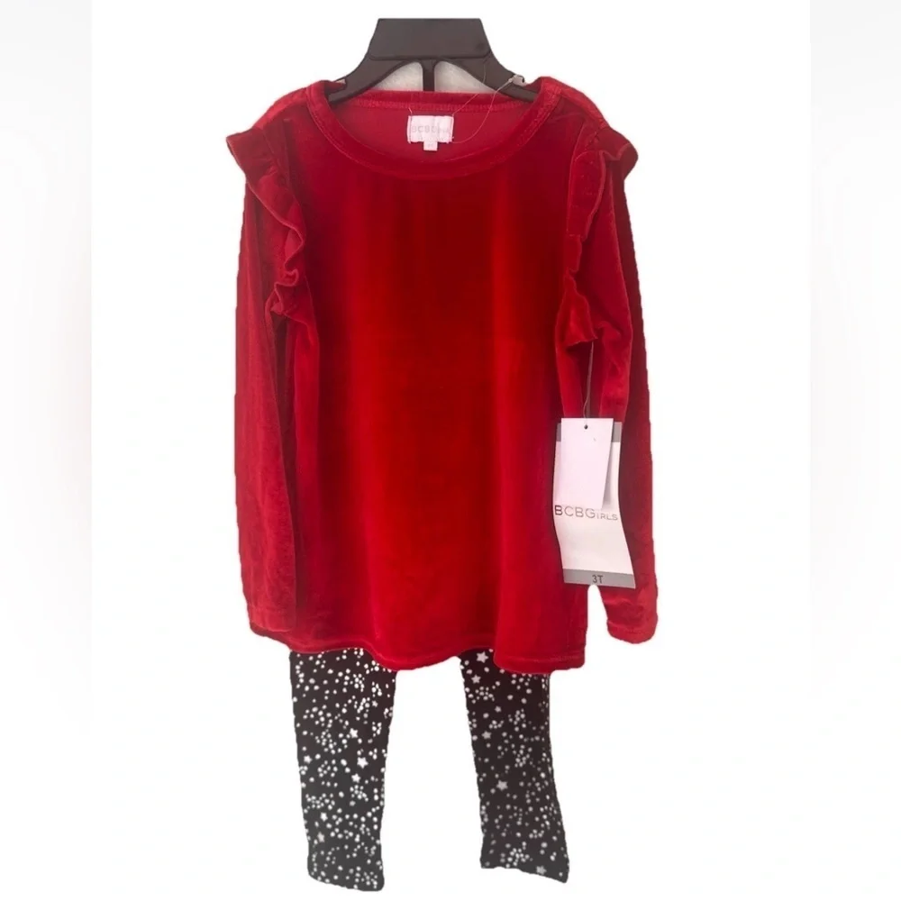 BCBG Girls' Red Velvet 2 Piece outfit Leggings Velvet Set Outfit Pick Size